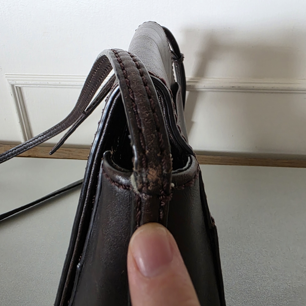 Minimal Dark Brown Leather Crossbody Saddle Bag - Pockets, Adjustable - Picture 6 of 14